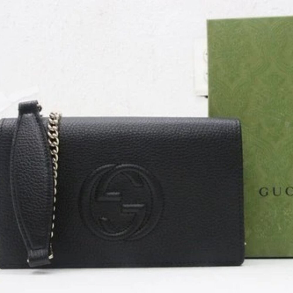 GUCCI Soho Wallet on Chain Black Leather CrossBody Bag
